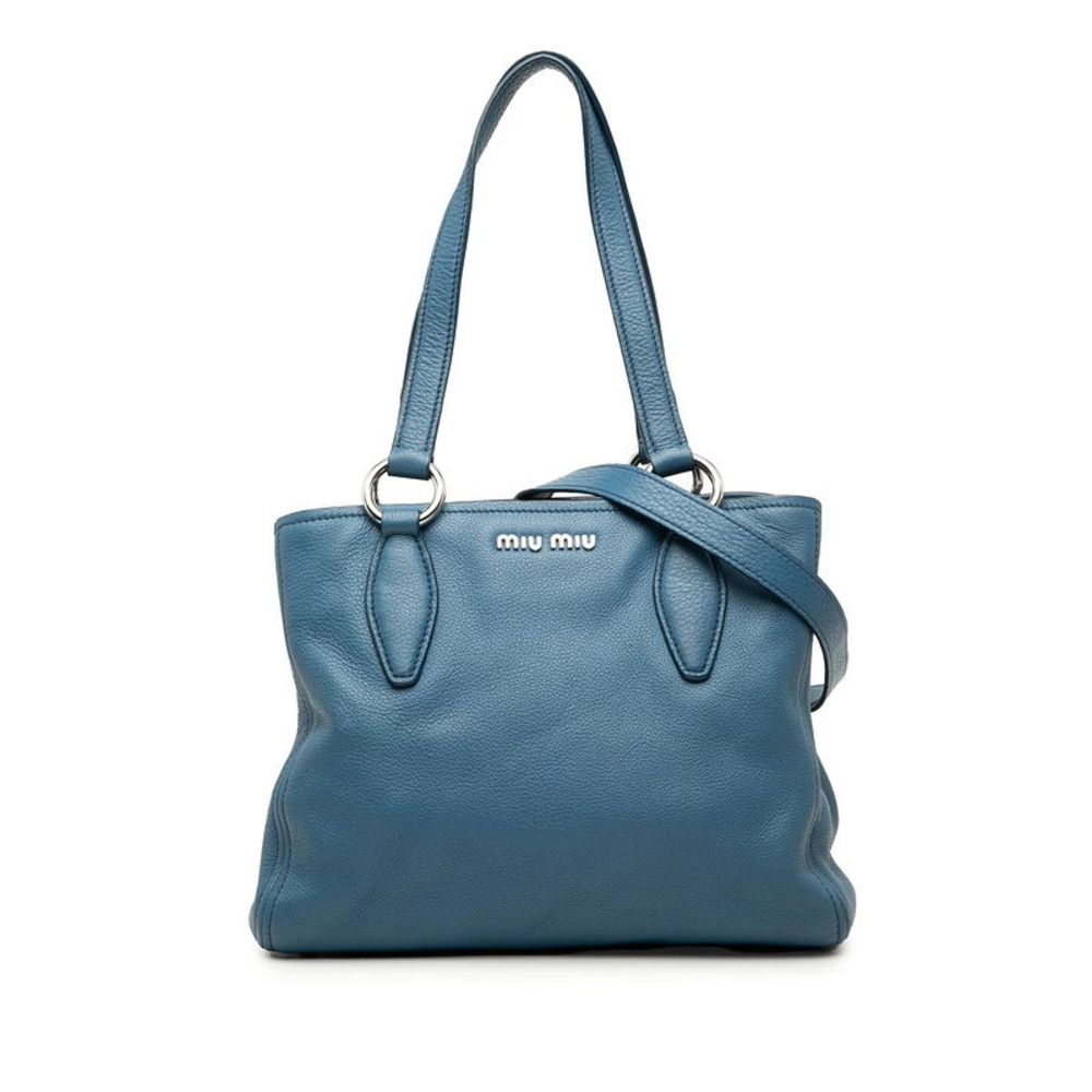Miu Miu textured leather convertible tote bag dual top Blue